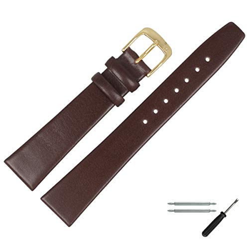 MARBURGER Uhrenarmband 12mm Leder Braun Gold Glatt - Montage Set 7101231000220 von MARBURGER
