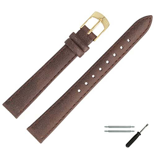 MARBURGER Uhrenarmband 12mm Leder Braun Gold Mit Naht - Montage Set 7711230000220 von MARBURGER
