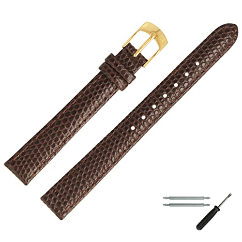 MARBURGER Uhrenarmband 12mm Leder Braun Gold Mit Naht - Montage Set 7801231000220 von MARBURGER