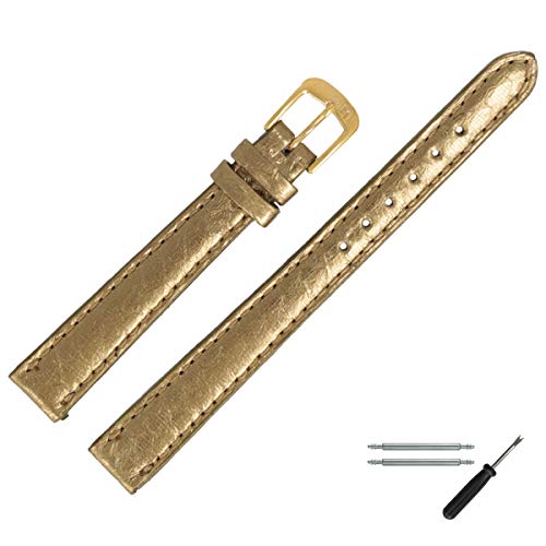 MARBURGER Uhrenarmband 12mm Leder Gold Schlange - Werkzeug Montage Set 4061249000220 von MARBURGER