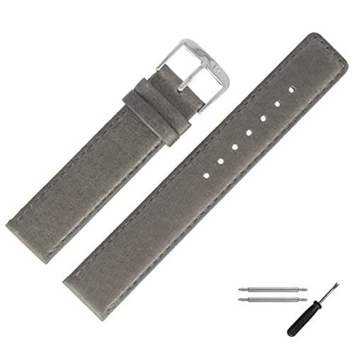 MARBURGER Uhrenarmband 12mm Leder Grau Mit Naht - Werkzeug Montage Set 3811215000120 von MARBURGER