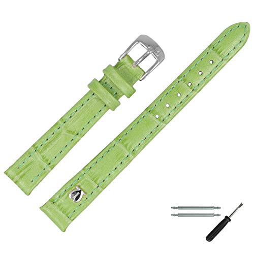 MARBURGER Uhrenarmband 12mm Leder Gruen Alligator Prägung Mit Naht - Werkzeug Montage Set 5281262000120 von MARBURGER