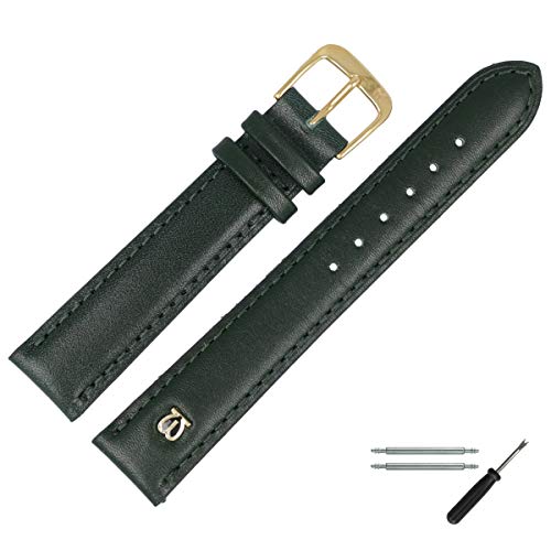 MARBURGER Uhrenarmband 12mm Leder Gruen Glatt Mit Naht - Werkzeug Montage Set 1001260000220 von MARBURGER