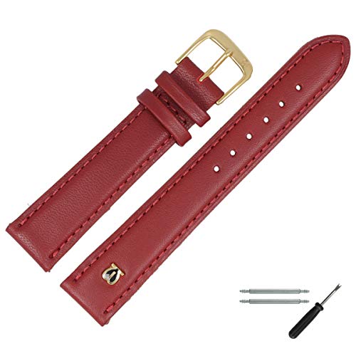 MARBURGER Uhrenarmband 12mm Leder Rot Glatt Mit Naht - Werkzeug Montage Set 1001240000220 von MARBURGER