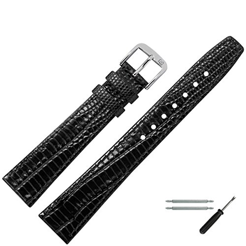 MARBURGER Uhrenarmband 12mm Leder Schwarz Eidechse - Werkzeug Montage Set 3051210000120 von MARBURGER