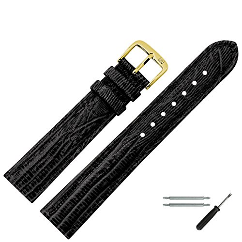 MARBURGER Uhrenarmband 12mm Leder Schwarz Gold Eidechse (Teju) Prägung Mit Naht - Montage Set 3551210000220 MARBURGER Uhrenarmband 12mm Leder Schwarz Gold Eidechse (Teju) Prägung Mit Naht - Montage Set 3551210000220 von MARBURGER