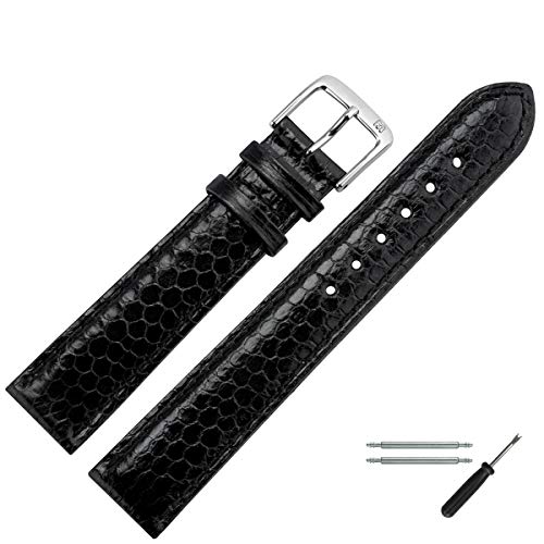 MARBURGER Uhrenarmband 12mm Leder Schwarz Silber Mit Naht - Montage Set 4061210000120 von MARBURGER