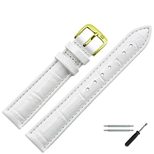 MARBURGER Uhrenarmband 12mm Leder Weiss Alligator - Werkzeug Montage Set 1431220000220 von MARBURGER