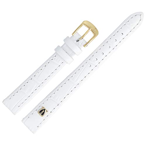 MARBURGER Uhrenarmband 12mm Leder Weiss Gold Alligator Prägung Mit Naht - Montage Set 5281220000220 von MARBURGER