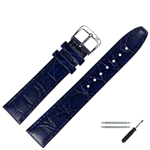 MARBURGER Uhrenarmband 14mm Leder Blau Kroko (Caiman) Prägung Mit Naht - Werkzeug Montage Set 5291450000120 von MARBURGER