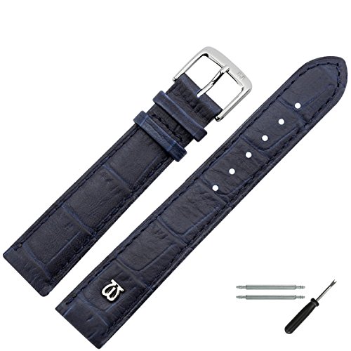 MARBURGER Uhrenarmband 14mm Leder Blau Alligator Prägung Mit Naht - Werkzeug Montage Set 5281450000120 von MARBURGER