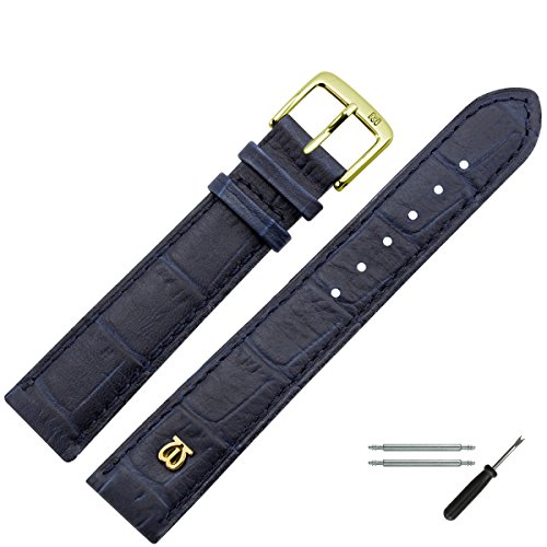 MARBURGER Uhrenarmband 14mm Leder Blau Alligator Prägung Mit Naht - Werkzeug Montage Set 5281450000220 von MARBURGER