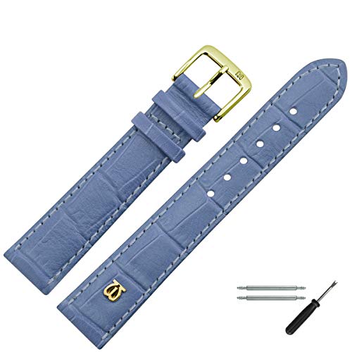 MARBURGER Uhrenarmband 14mm Leder Blau Alligator Prägung Mit Naht - Werkzeug Montage Set 5281453000220 von MARBURGER