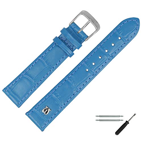 MARBURGER Uhrenarmband 14mm Leder Blau Alligator Prägung Mit Naht - Werkzeug Montage Set 5281459000120 von MARBURGER