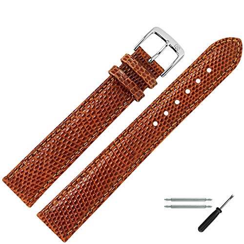 MARBURGER Uhrenarmband 14mm Leder Braun Eidechse XL - Werkzeug Montage Set 8081435000120 von MARBURGER