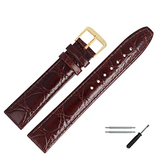 MARBURGER Uhrenarmband 14mm Leder Braun Gold Kroko (Caiman) Prägung Mit Naht - Montage Set 5291431000220 von MARBURGER