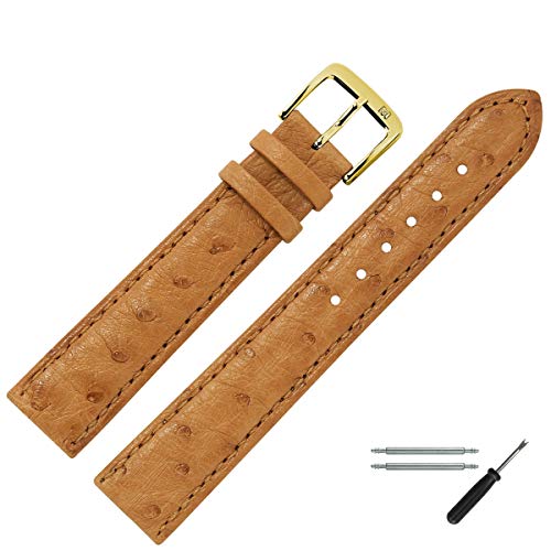 MARBURGER Uhrenarmband 14mm Leder Braun Gold Strauß Prägung Mit Naht - Montage Set 8101434000220 von MARBURGER