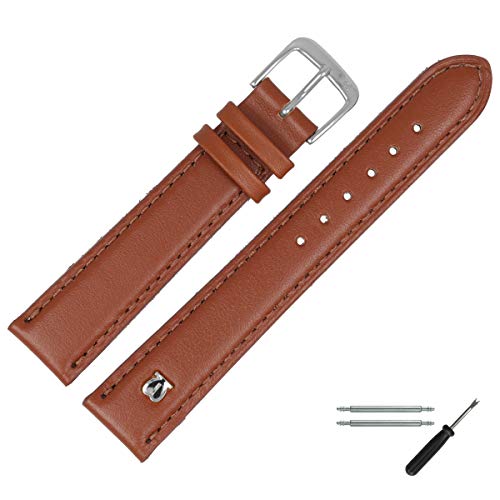 MARBURGER Uhrenarmband 14mm Leder Braun Glatt Mit Naht - Werkzeug Montage Set 1001432000120 von MARBURGER