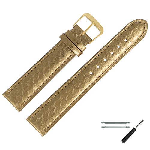 MARBURGER Uhrenarmband 14mm Leder Gold Schlange - Werkzeug Montage Set 4061449000220 von MARBURGER