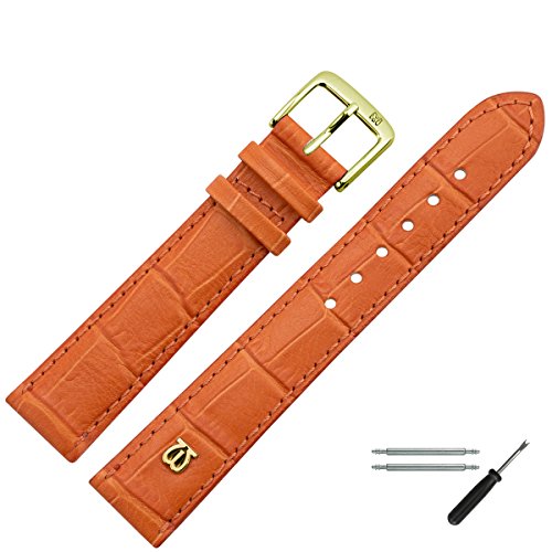 MARBURGER Uhrenarmband 14mm Leder Orange Alligator Prägung Mit Naht - Werkzeug Montage Set 5281446000220 von MARBURGER