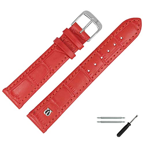 MARBURGER Uhrenarmband 14mm Leder Rot Alligator Prägung Mit Naht - Werkzeug Montage Set 5281442000120 von MARBURGER