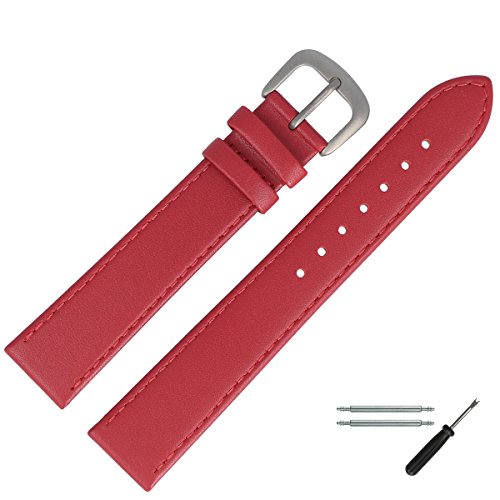 MARBURGER Uhrenarmband 14mm Leder Rot Glatt Mit Naht - Werkzeug Montage Set 7591440000420 von MARBURGER