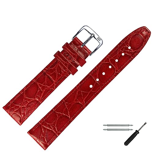 MARBURGER Uhrenarmband 14mm Leder Rot Kroko (Caiman) Prägung Mit Naht - Werkzeug Montage Set 5291440000120 von MARBURGER