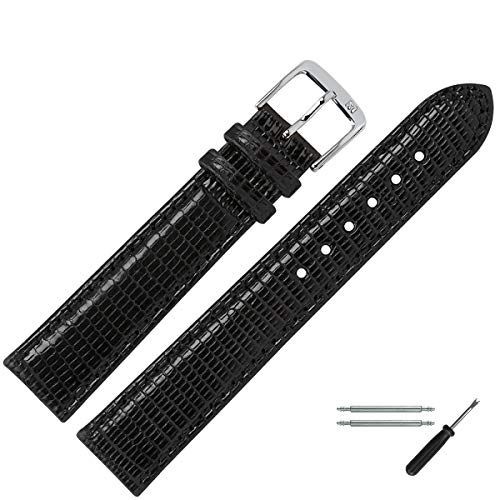 MARBURGER Uhrenarmband 14mm Leder Schwarz Eidechse - Werkzeug Montage Set 8091410000120 von MARBURGER