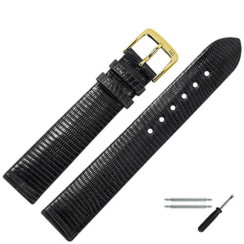 MARBURGER Uhrenarmband 14mm Leder Schwarz Eidechse - Werkzeug Montage Set 8331410000220 von MARBURGER