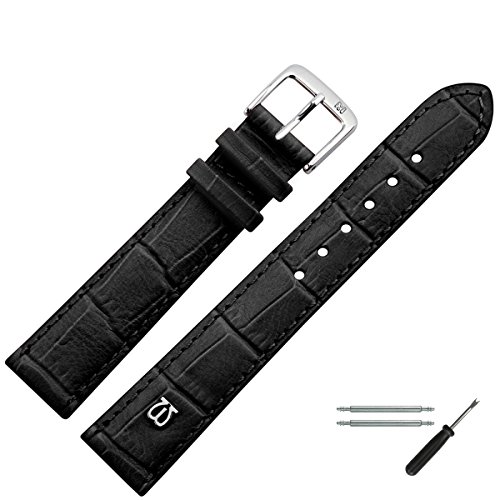 MARBURGER Uhrenarmband 14mm Leder Schwarz Silber Alligator Prägung Mit Naht - Montage Set 5281410000120 von MARBURGER