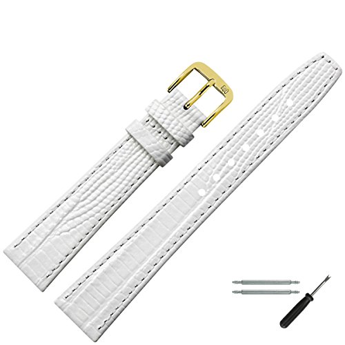 MARBURGER Uhrenarmband 14mm Leder Weiss Eidechse - Werkzeug Montage Set 3051420000220 von MARBURGER