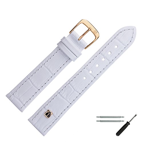 MARBURGER Uhrenarmband 14mm Leder Weiss Gold Alligator Prägung Mit Naht - Montage Set 5281420000220 von MARBURGER