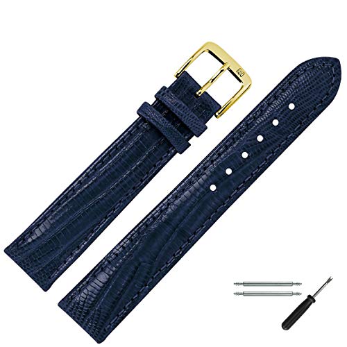 MARBURGER Uhrenarmband 16mm Leder Blau Eidechse (Teju) - Werkzeug Montage Set 8271650000220 von MARBURGER