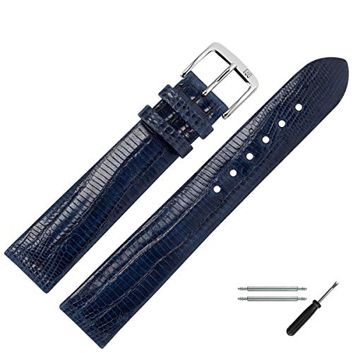 MARBURGER Uhrenarmband 16mm Leder Blau Eidechse (Teju) - Werkzeug Montage Set 8351650000120 von MARBURGER