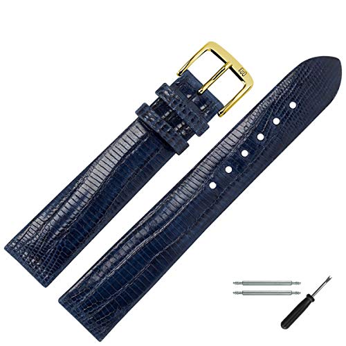 MARBURGER Uhrenarmband 16mm Leder Blau Eidechse (Teju) - Werkzeug Montage Set 8351650000220 von MARBURGER