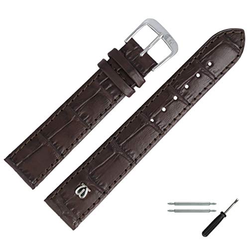 MARBURGER Uhrenarmband 16mm Leder Braun Alligator Prägung Mit Naht - Werkzeug Montage Set 5281631000120 von MARBURGER