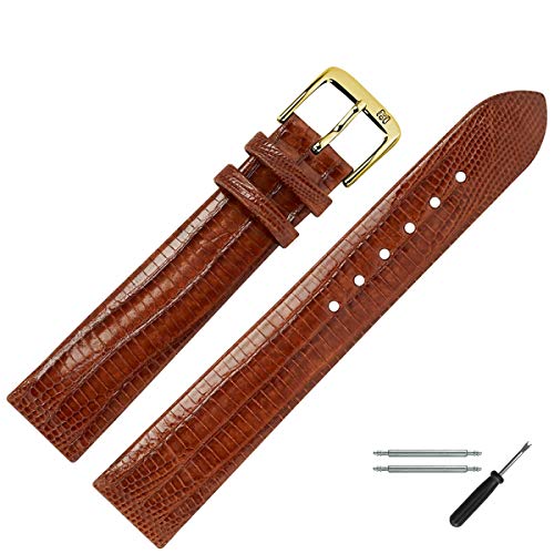 MARBURGER Uhrenarmband 16mm Leder Braun Eidechse (Teju) - Werkzeug Montage Set 8351635000220 von MARBURGER