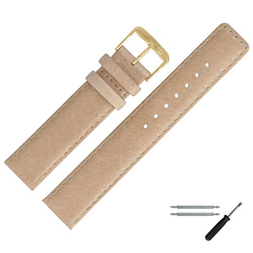 MARBURGER Uhrenarmband 16mm Leder Braun Gold Schwein Prägung Mit Naht - Montage Set 3811632000220 von MARBURGER