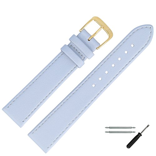 MARBURGER Uhrenarmband 16mm Leder Grau Glatt Mit Naht - Werkzeug Montage Set 7591614000220 von MARBURGER