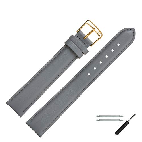 MARBURGER Uhrenarmband 16mm Leder Grau XL Glatt Mit Naht - Werkzeug Montage Set 6601615000220 von MARBURGER