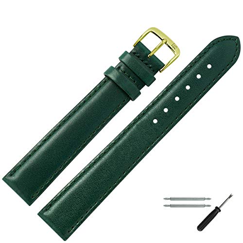 MARBURGER Uhrenarmband 16mm Leder Gruen XL Glatt Mit Naht - Werkzeug Montage Set 6601661000220 von MARBURGER