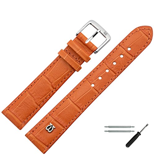 MARBURGER Uhrenarmband 16mm Leder Orange Alligator Prägung Mit Naht - Werkzeug Montage Set 5281646000120 von MARBURGER