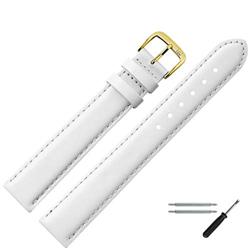 MARBURGER Uhrenarmband 16mm Leder Weiss XL Glatt Mit Naht - Werkzeug Montage Set 6601620000220 von MARBURGER