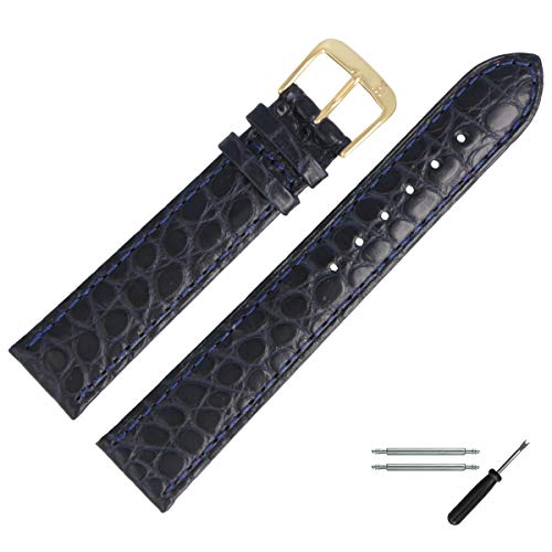 MARBURGER Uhrenarmband 18mm Leder Blau Alligator Louisiana - Werkzeug Montage Set 8431851000220 von MARBURGER