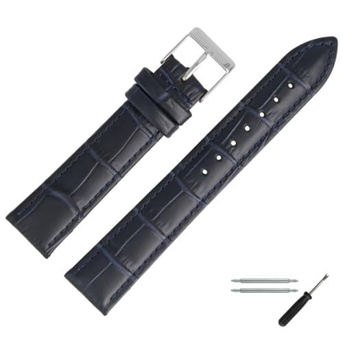 MARBURGER Uhrenarmband 18mm Leder Blau Alligator Prägung Mit Naht - Werkzeug Montage Set 2771851000120 von MARBURGER