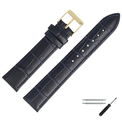 MARBURGER Uhrenarmband 18mm Leder Blau Alligator Prägung Mit Naht - Werkzeug Montage Set 2771851000220 von MARBURGER