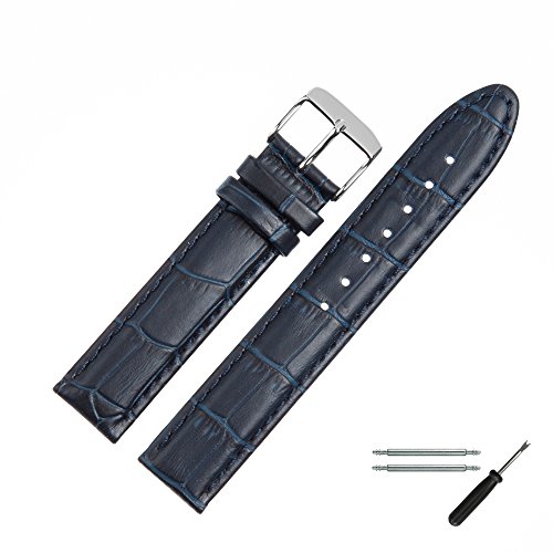 MARBURGER Uhrenarmband 18mm Leder Blau Alligator - Werkzeug Montage Set 1391850000120 von MARBURGER