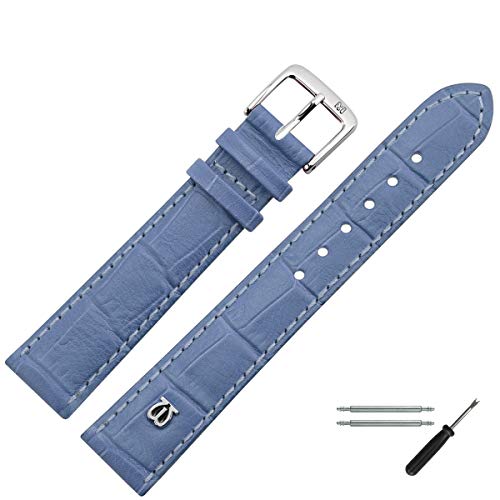 MARBURGER Uhrenarmband 18mm Leder Blau Alligator Prägung Mit Naht - Werkzeug Montage Set 5281853000120 von MARBURGER