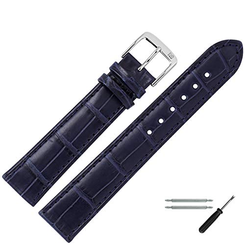 MARBURGER Uhrenarmband 18mm Leder Blau Alligator - Werkzeug Montage Set 8241851000120 von MARBURGER