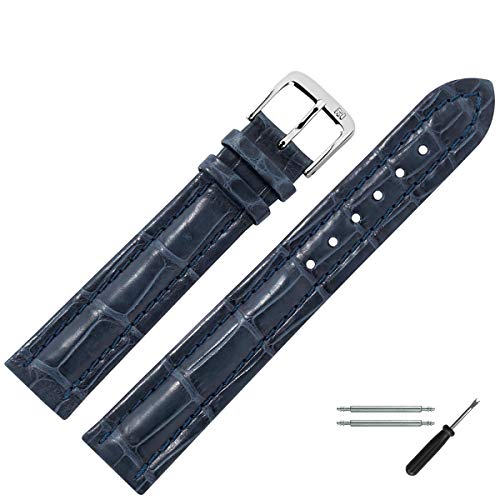 MARBURGER Uhrenarmband 18mm Leder Blau Alligator - Werkzeug Montage Set 8321851000120 von MARBURGER